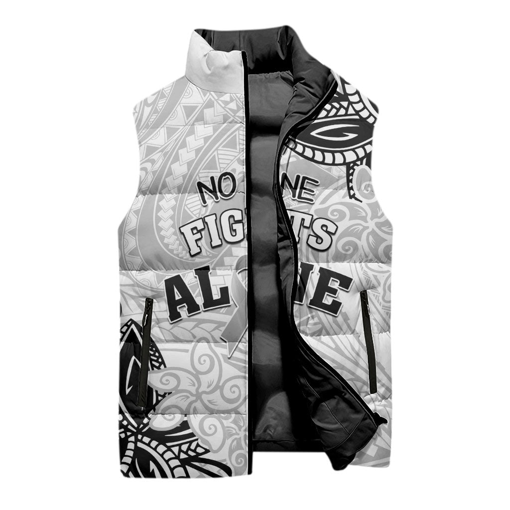 Personalised Polynesia Brain Cancer Sleeveless Puffer Jacket No One Fights Alone