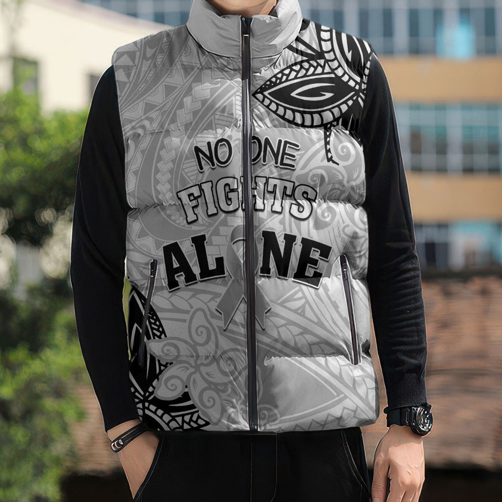 Personalised Polynesia Brain Cancer Sleeveless Puffer Jacket No One Fights Alone
