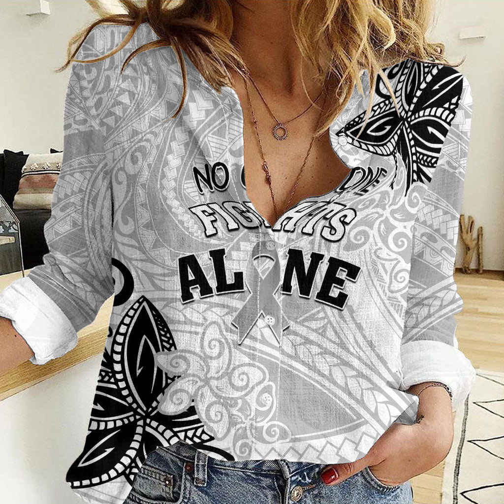 Personalised Polynesia Brain Cancer Women Casual Shirt No One Fights Alone