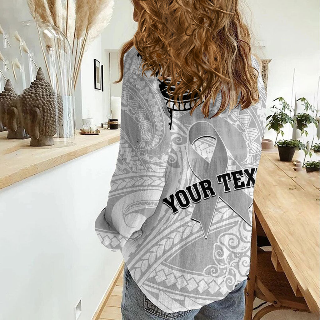 Personalised Polynesia Brain Cancer Women Casual Shirt No One Fights Alone