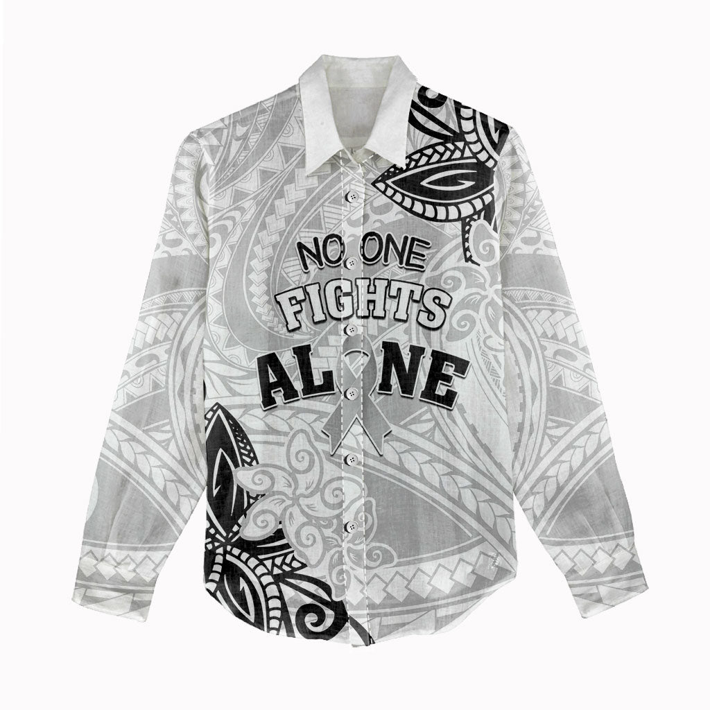Personalised Polynesia Brain Cancer Women Casual Shirt No One Fights Alone