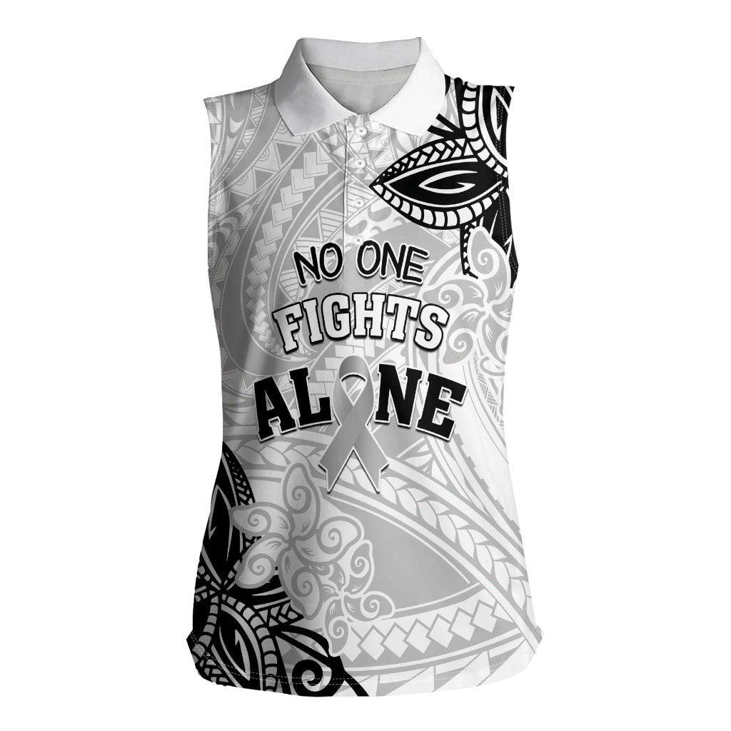Personalised Polynesia Brain Cancer Women Sleeveless Polo Shirt No One Fights Alone