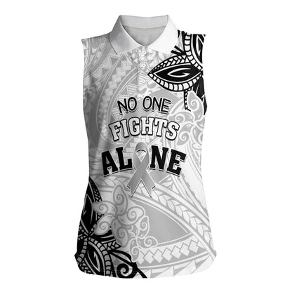 Personalised Polynesia Brain Cancer Women Sleeveless Polo Shirt No One Fights Alone