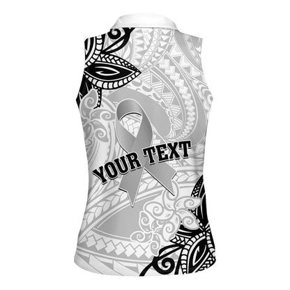 Personalised Polynesia Brain Cancer Women Sleeveless Polo Shirt No One Fights Alone