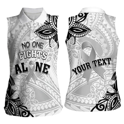 Personalised Polynesia Brain Cancer Women Sleeveless Polo Shirt No One Fights Alone