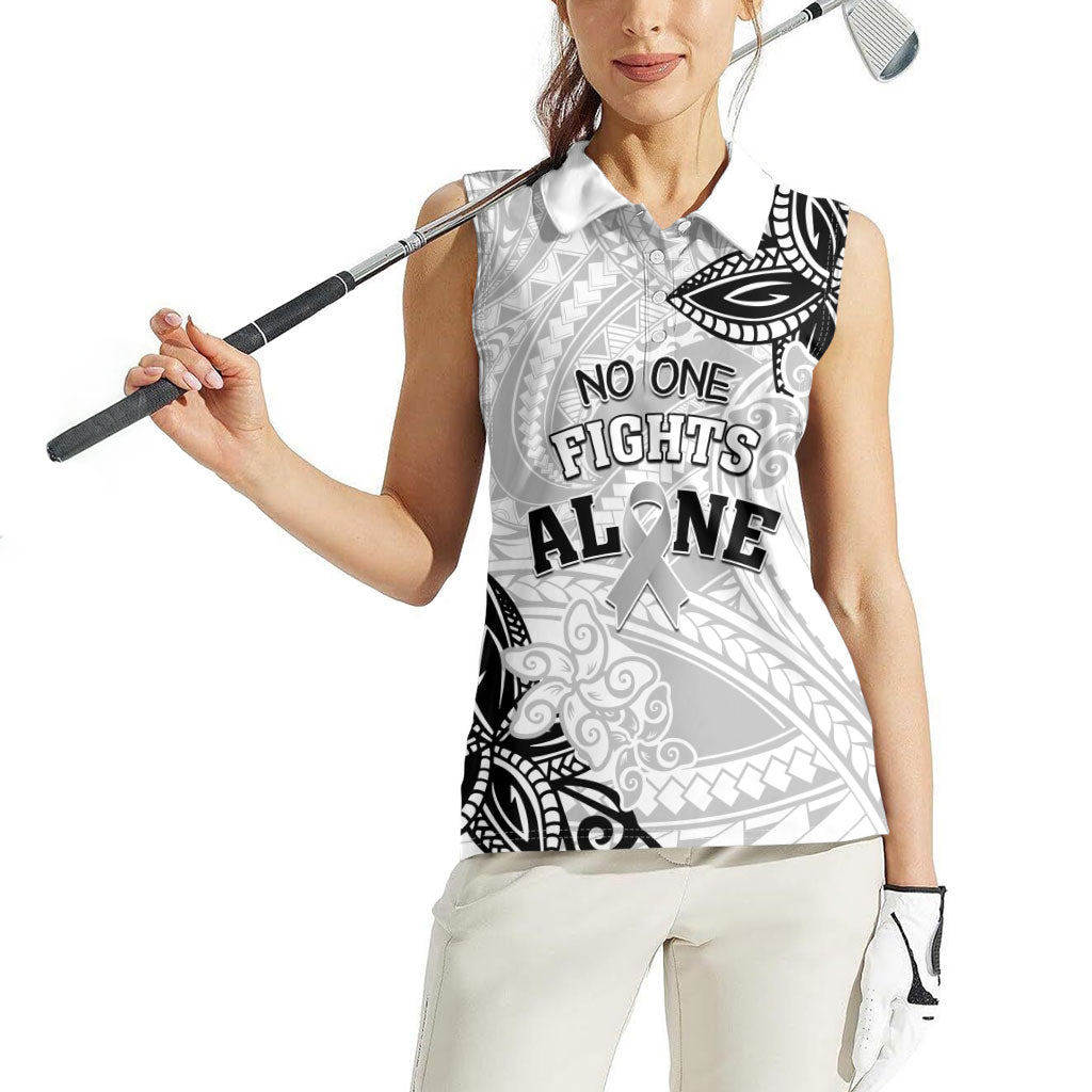 Personalised Polynesia Brain Cancer Women Sleeveless Polo Shirt No One Fights Alone