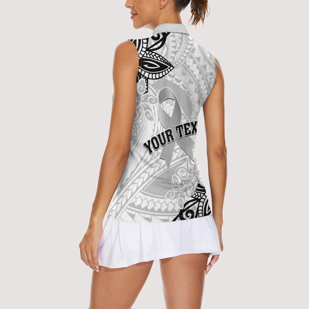 Personalised Polynesia Brain Cancer Women Sleeveless Polo Shirt No One Fights Alone