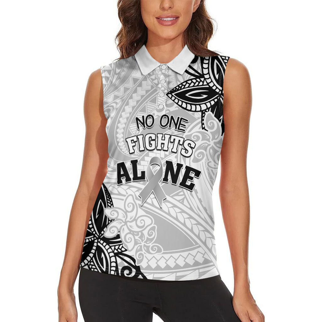 Personalised Polynesia Brain Cancer Women Sleeveless Polo Shirt No One Fights Alone