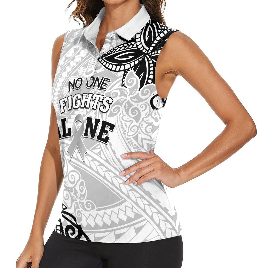 Personalised Polynesia Brain Cancer Women Sleeveless Polo Shirt No One Fights Alone