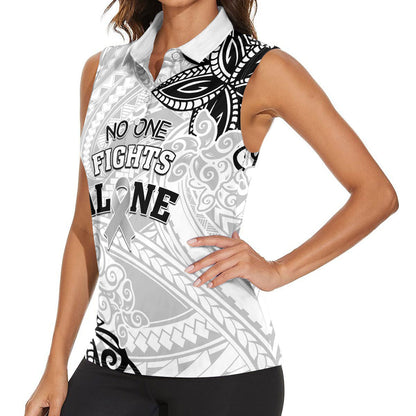 Personalised Polynesia Brain Cancer Women Sleeveless Polo Shirt No One Fights Alone