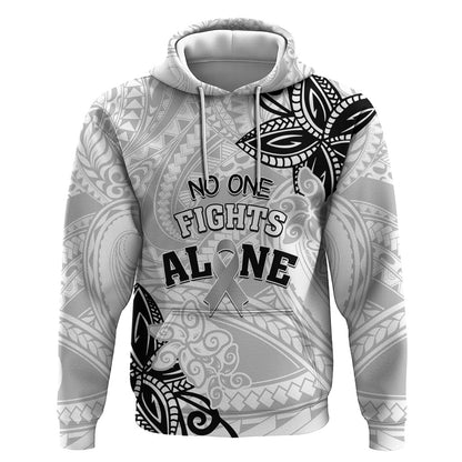 Personalised Polynesia Brain Cancer Zip Hoodie No One Fights Alone