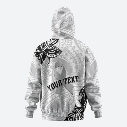 Personalised Polynesia Brain Cancer Zip Hoodie No One Fights Alone