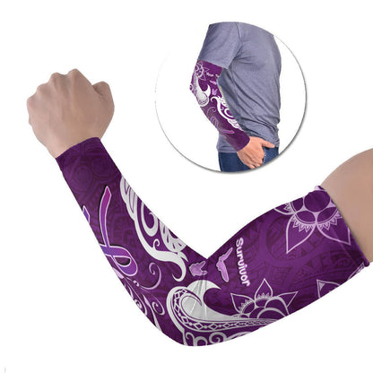 Personalised Fibromyalgia Support Arm Sleeves Polynesian Purple Ribbon