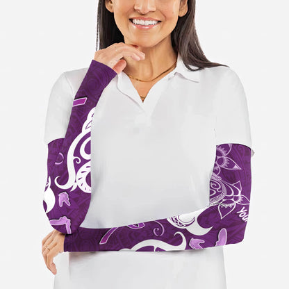 Personalised Fibromyalgia Support Arm Sleeves Polynesian Purple Ribbon