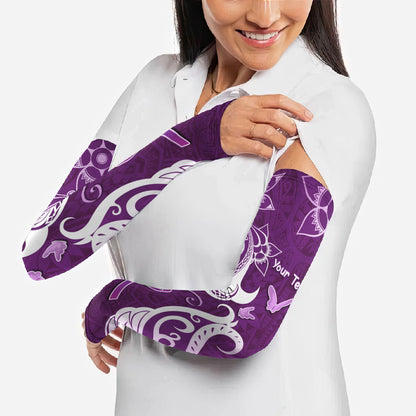 Personalised Fibromyalgia Support Arm Sleeves Polynesian Purple Ribbon