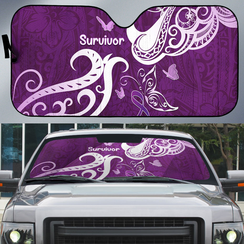 Fibromyalgia Support Auto Sun Shade Polynesian Purple Ribbon