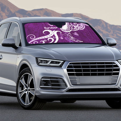 Fibromyalgia Support Auto Sun Shade Polynesian Purple Ribbon