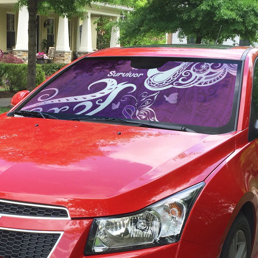 Fibromyalgia Support Auto Sun Shade Polynesian Purple Ribbon