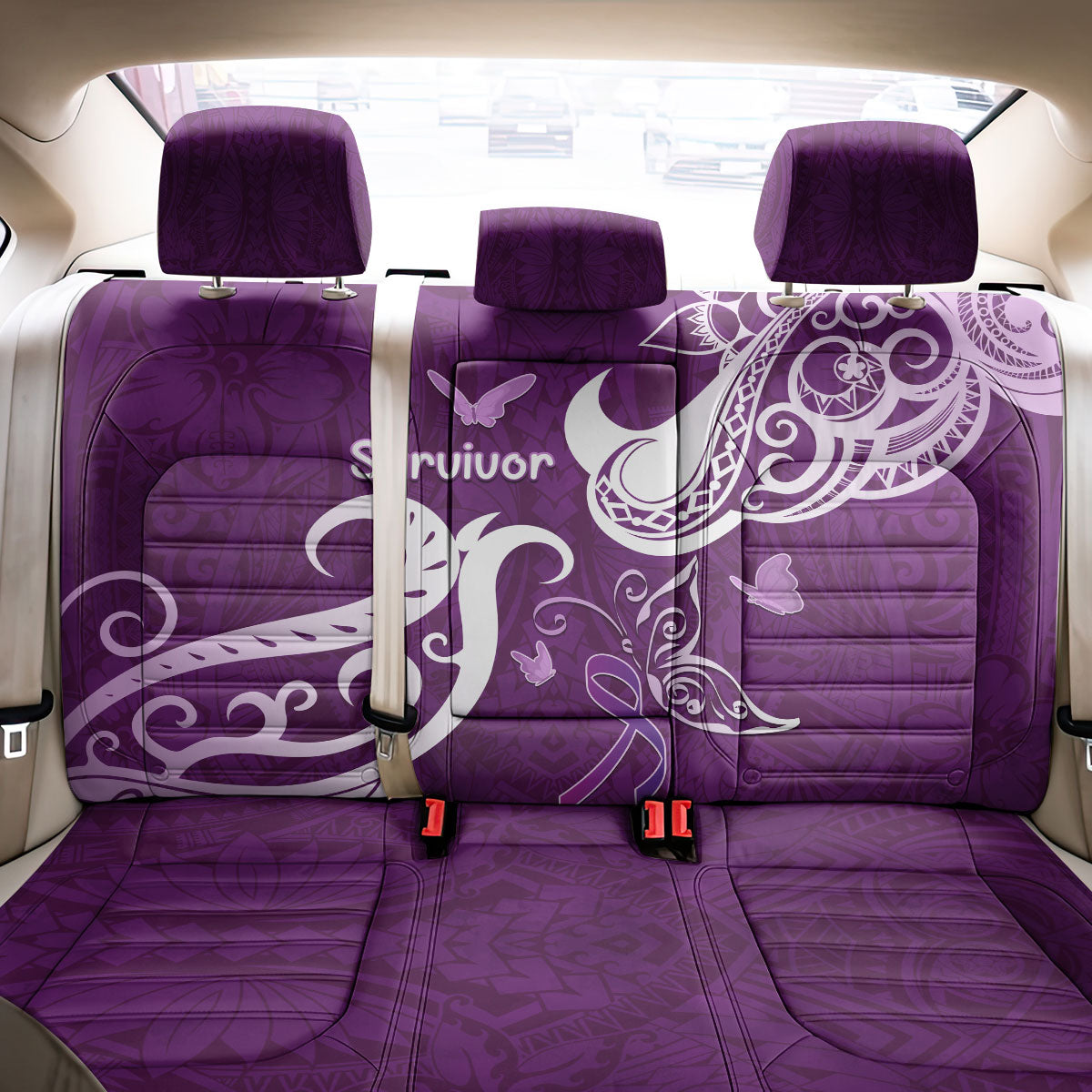 Fibromyalgia Support Back Car Seat Cover Polynesian Purple Ribbon