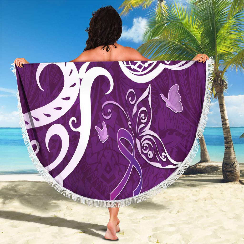Fibromyalgia Support Beach Blanket Polynesian Purple Ribbon