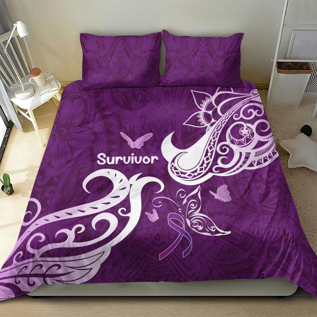 Fibromyalgia Support Bedding Set Polynesian Purple Ribbon
