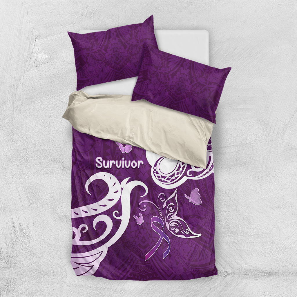 Fibromyalgia Support Bedding Set Polynesian Purple Ribbon