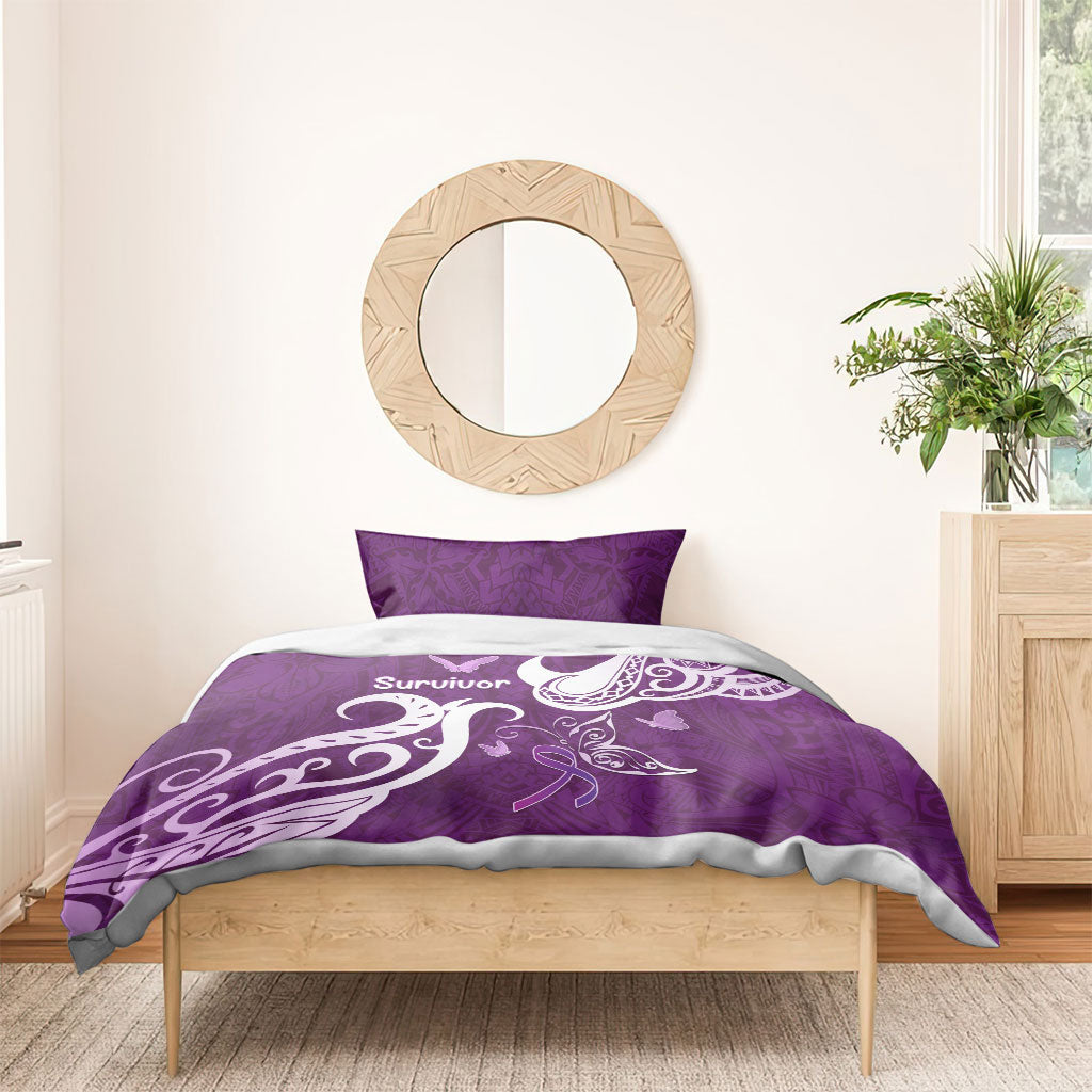 Fibromyalgia Support Bedding Set Polynesian Purple Ribbon
