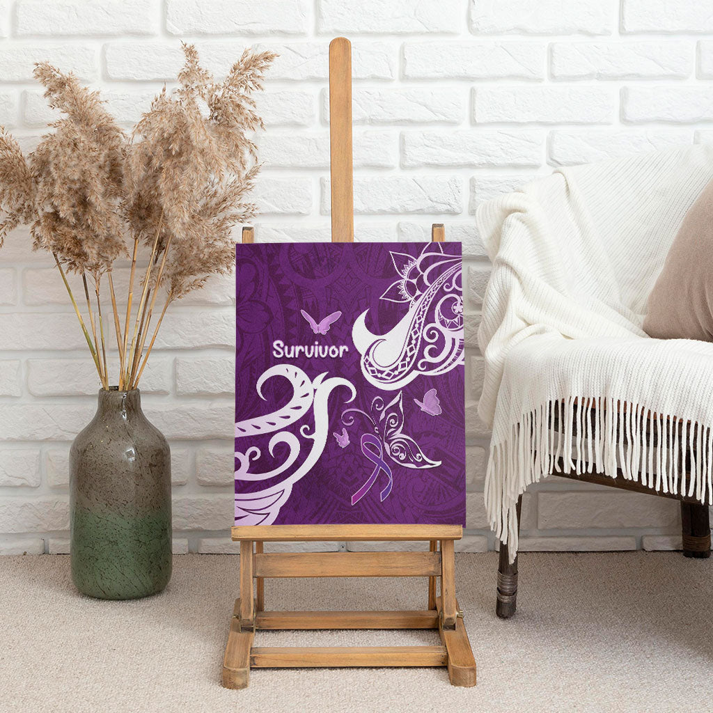 Fibromyalgia Support Canvas Wall Art Polynesian Purple Ribbon