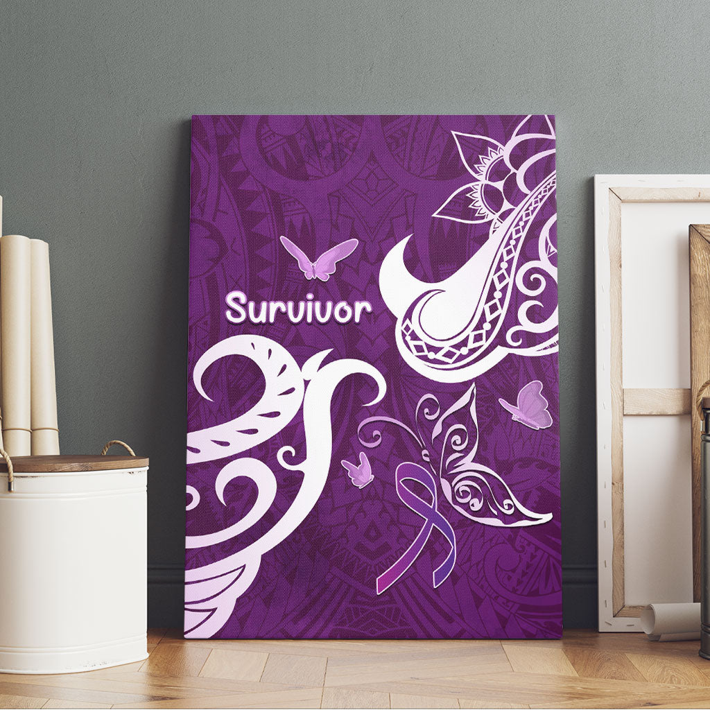 Fibromyalgia Support Canvas Wall Art Polynesian Purple Ribbon