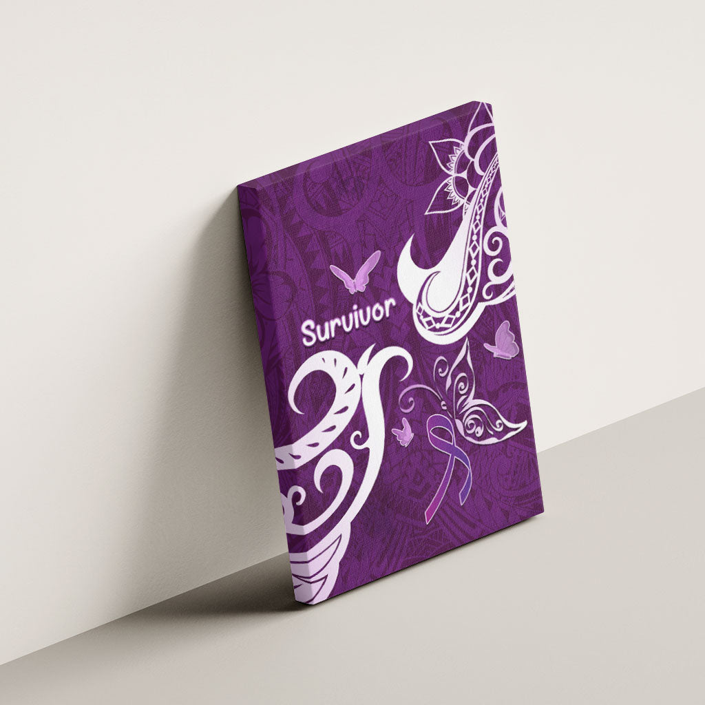 Fibromyalgia Support Canvas Wall Art Polynesian Purple Ribbon