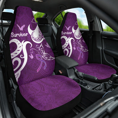 Fibromyalgia Support Car Seat Cover Polynesian Purple Ribbon
