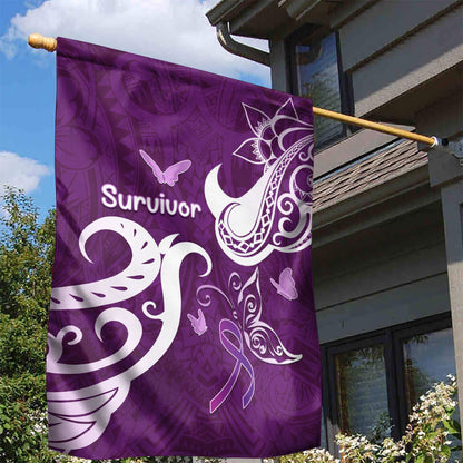 Fibromyalgia Support Garden Flag Polynesian Purple Ribbon