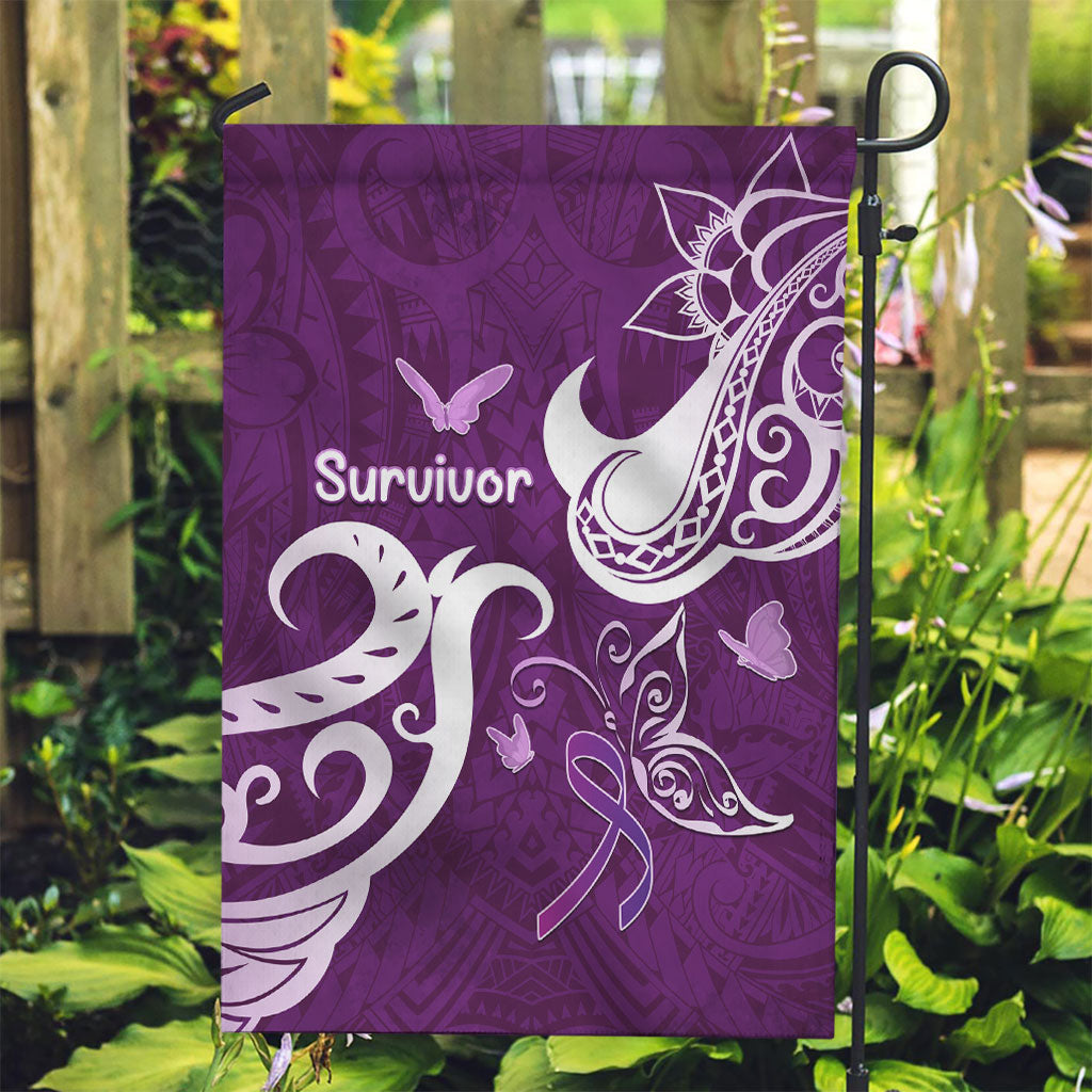 Fibromyalgia Support Garden Flag Polynesian Purple Ribbon