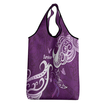 Fibromyalgia Support Grocery Bag Polynesian Purple Ribbon