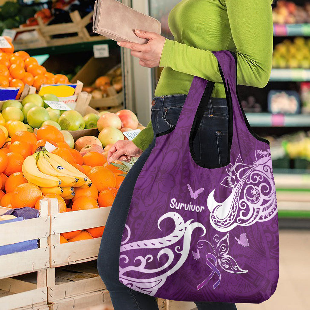 Fibromyalgia Support Grocery Bag Polynesian Purple Ribbon