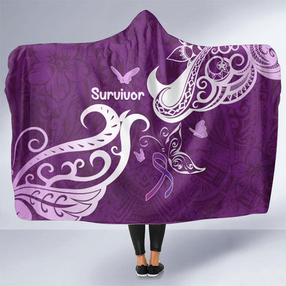 Fibromyalgia Support Hooded Blanket Polynesian Purple Ribbon