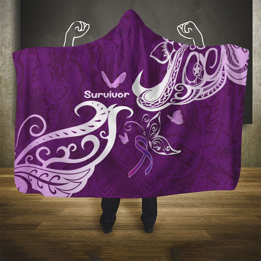 Fibromyalgia Support Hooded Blanket Polynesian Purple Ribbon