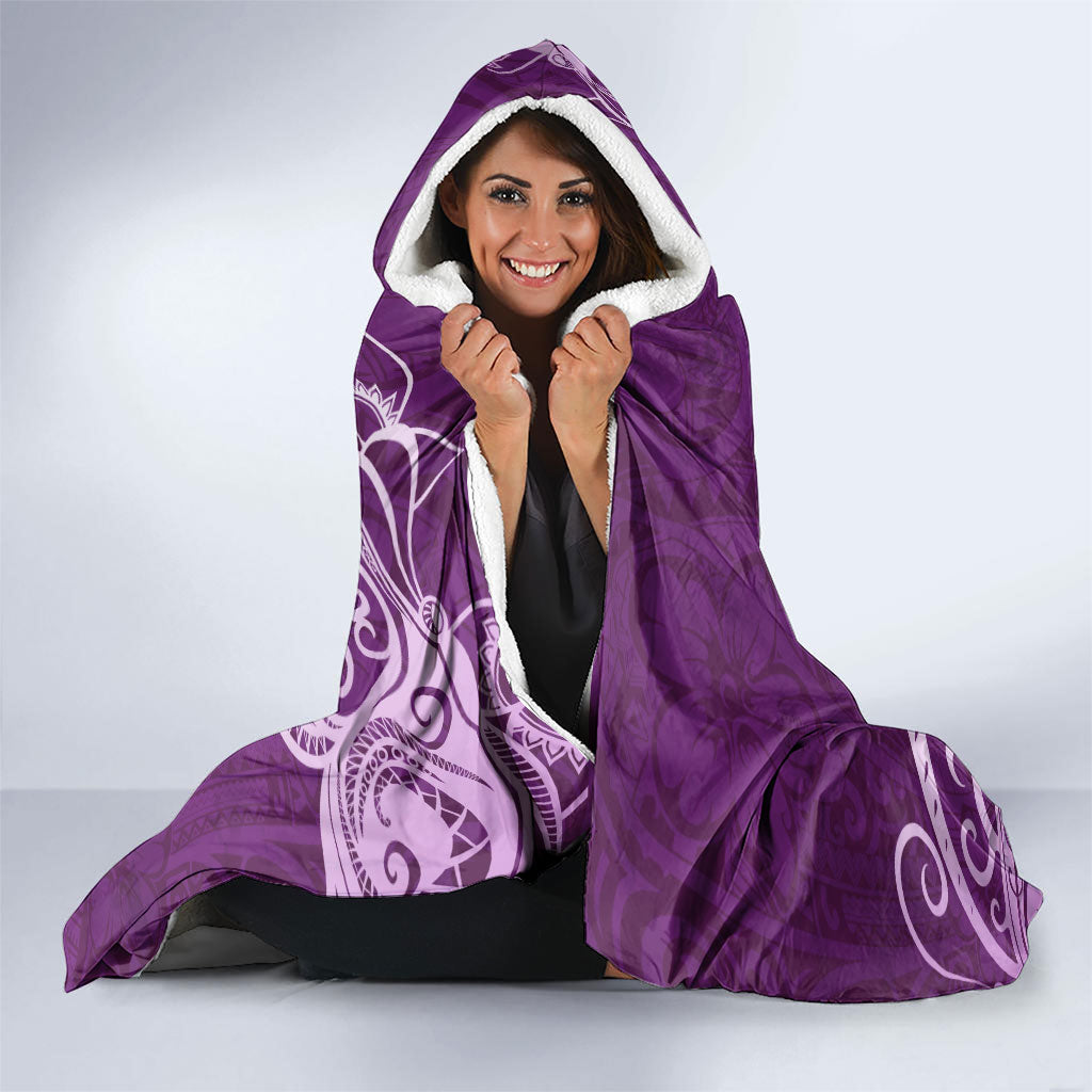 Fibromyalgia Support Hooded Blanket Polynesian Purple Ribbon