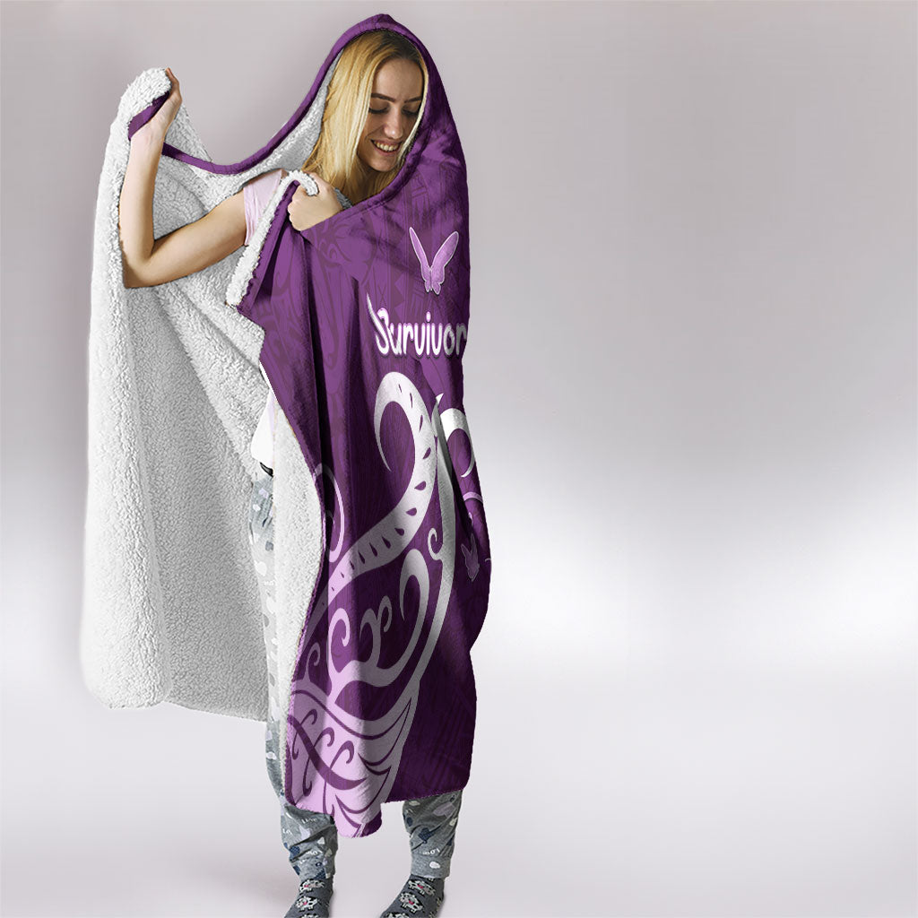 Fibromyalgia Support Hooded Blanket Polynesian Purple Ribbon