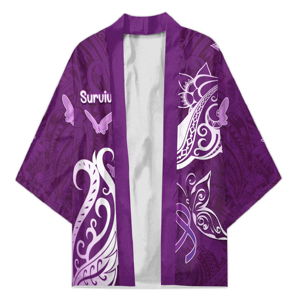 Personalised Fibromyalgia Support Kimono Polynesian Purple Ribbon