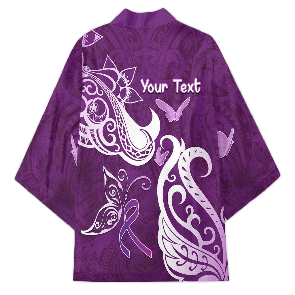 Personalised Fibromyalgia Support Kimono Polynesian Purple Ribbon
