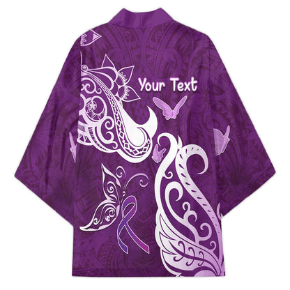 Personalised Fibromyalgia Support Kimono Polynesian Purple Ribbon