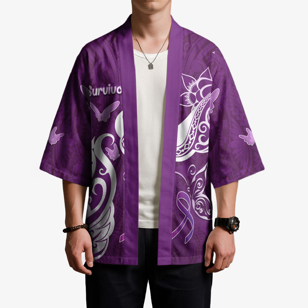 Personalised Fibromyalgia Support Kimono Polynesian Purple Ribbon