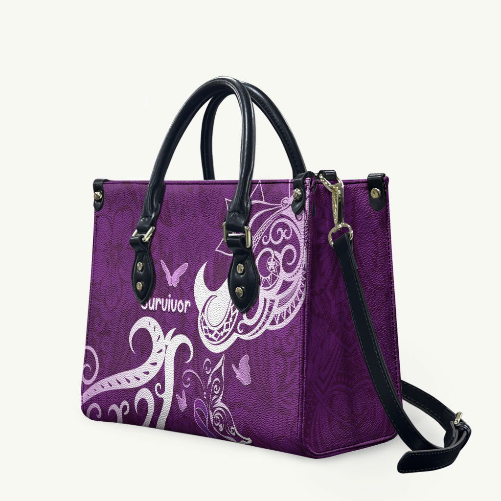 Fibromyalgia Support Leather Bag Polynesian Purple Ribbon