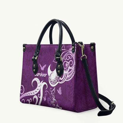 Fibromyalgia Support Leather Bag Polynesian Purple Ribbon