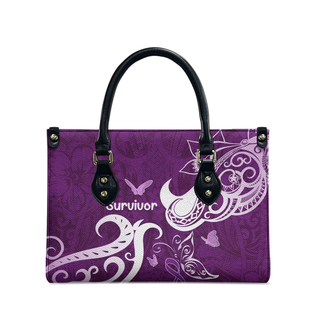 Fibromyalgia Support Leather Bag Polynesian Purple Ribbon