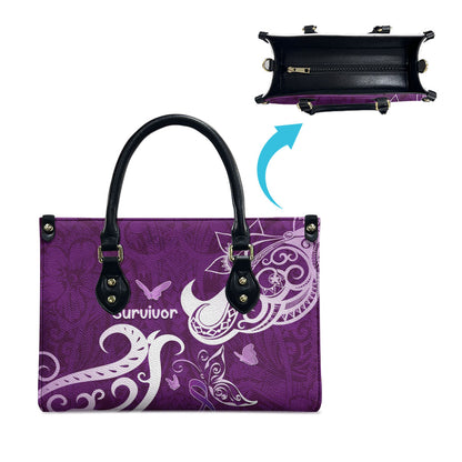 Fibromyalgia Support Leather Bag Polynesian Purple Ribbon