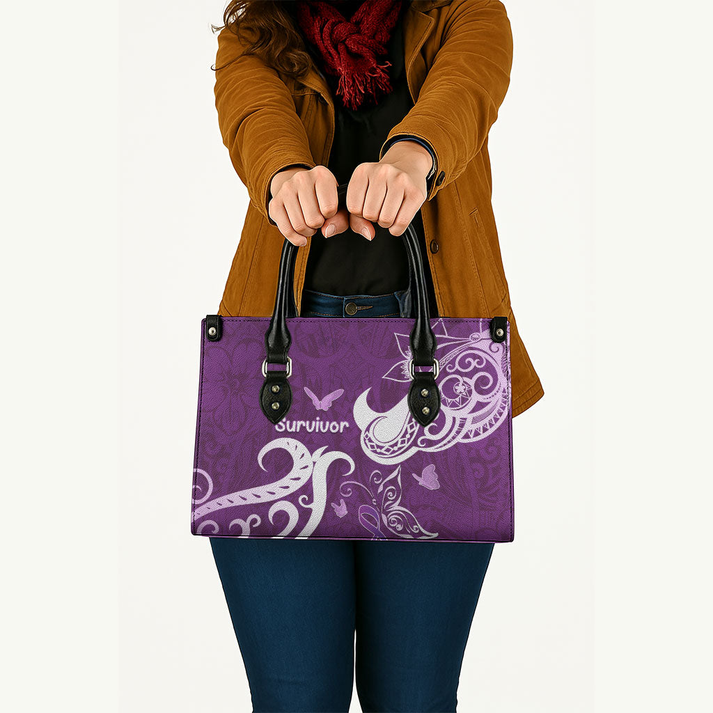 Fibromyalgia Support Leather Bag Polynesian Purple Ribbon
