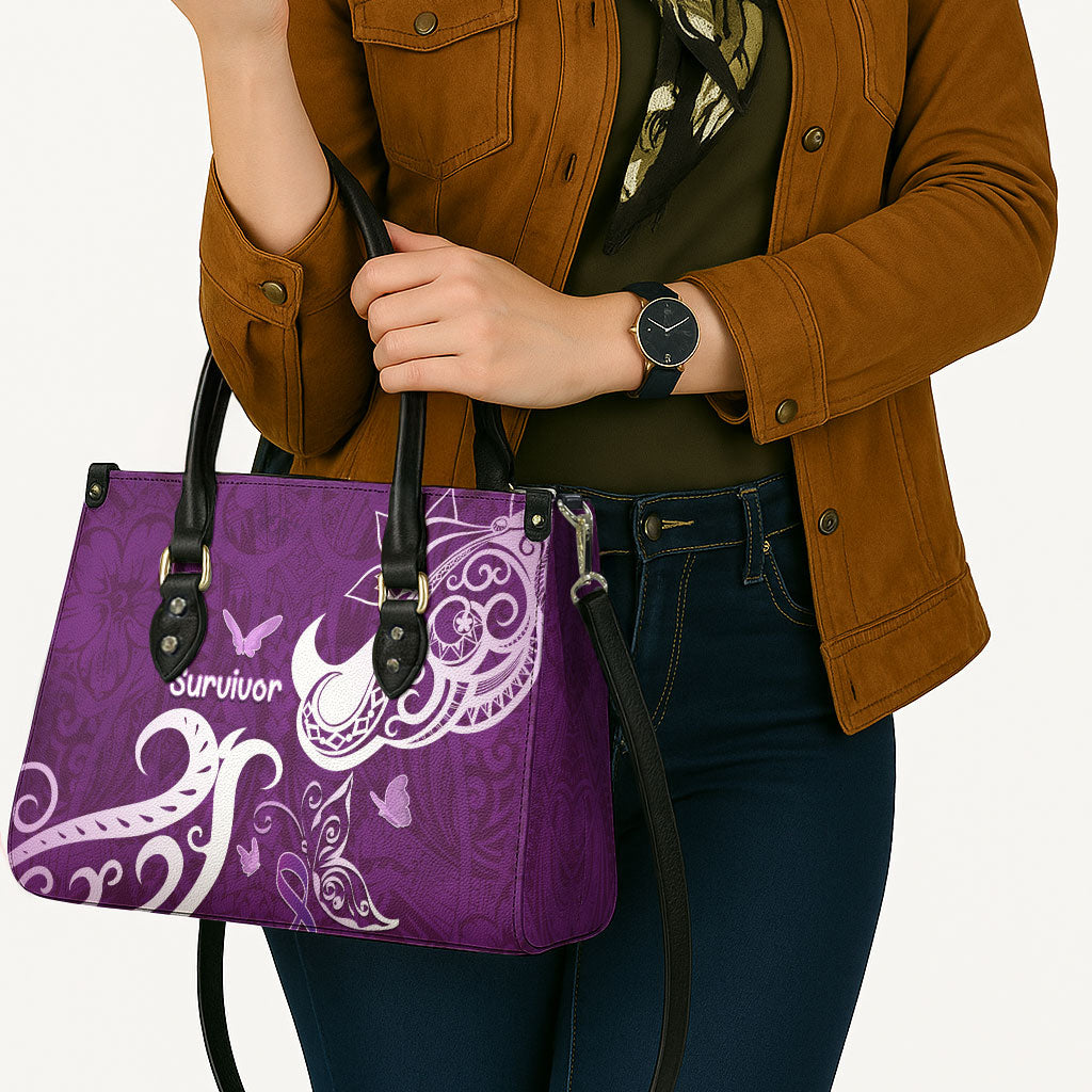 Fibromyalgia Support Leather Bag Polynesian Purple Ribbon