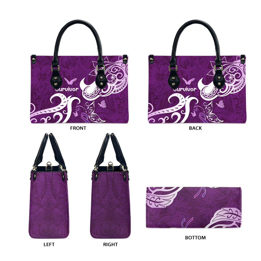 Fibromyalgia Support Leather Bag Polynesian Purple Ribbon